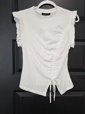 Women’s White Ruffle Sleeve Drawstring Tank Top